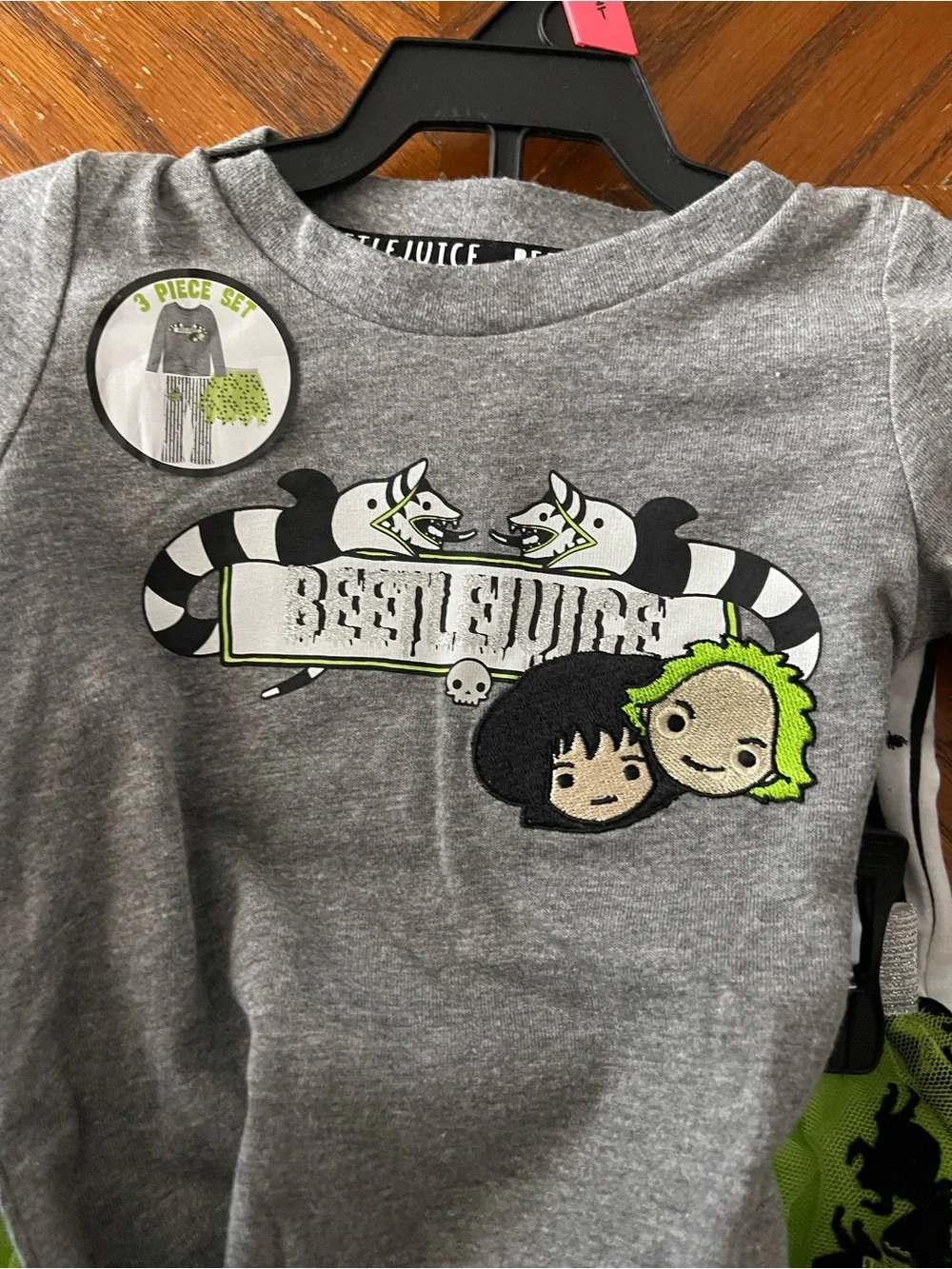 Beetlejuice Girls Halloween Spider Tutu Set - Grey Top & Lime Green Skirt